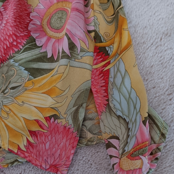 Don Caster~Vintage Yellow Pink & Green Floral Sunflower Silk Button Down Shirt - Picture 6 of 13